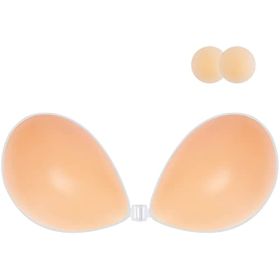 Adhesive Bra Strapless Sticky Invisible Push up Silicone Bra for Backless Dress with Nipple Covers (Cup Size: A, Color: Creme)