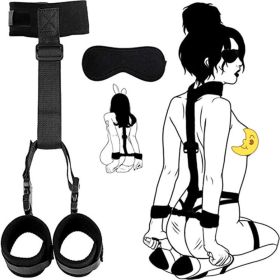 Soft Plush Collar and Handcuffs Set for Couples Sensual Play and Bondage Kit (Color: black)
