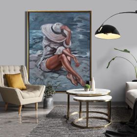 Hand Painted Oil Painting Sexy Woman Beach Oil Painting Nude art Women Original Painting Large Wall Art Sexy Woman Painting Beach Holiday Painting Art (STYLE: 01, size: 50X70cm)