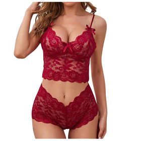 Sexy Women Lingerie Set Thin Lace Flower Printed Underwear Suit Female Adjustable Shoulder Strap Triangle Cup Bralettle (Cup Size: XL, Color: red set)