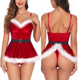 Womens Christmas Lingerie Red Santa Babydolls Chemises Set (size: M)