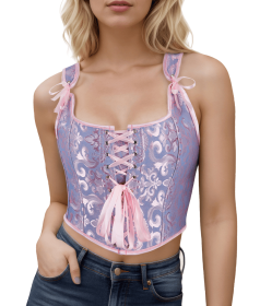 Corset Tops for Women Going Out Fashion Womens Sexy Vintage Overbust Corset Tops for Women Women's Renaissance Style Lace-Up Corset Camisole (Color: Blue, size: S)