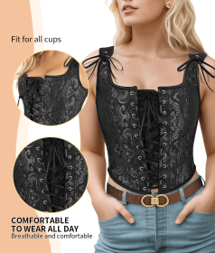 Corset Tops for Women Going Out Fashion Womens Sexy Vintage Overbust Corset Tops for Women Women's Renaissance Style Lace-Up Corset Camisole (Color: black, size: S)