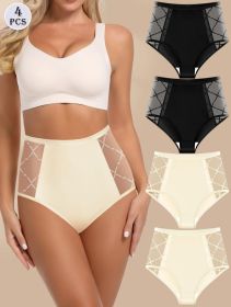 Hollow Out Female Ice Silk Panties Full Briefs Set 4 Pack Sexy High Waist Women's Panties (Color: 4 pack multi color, size: L)